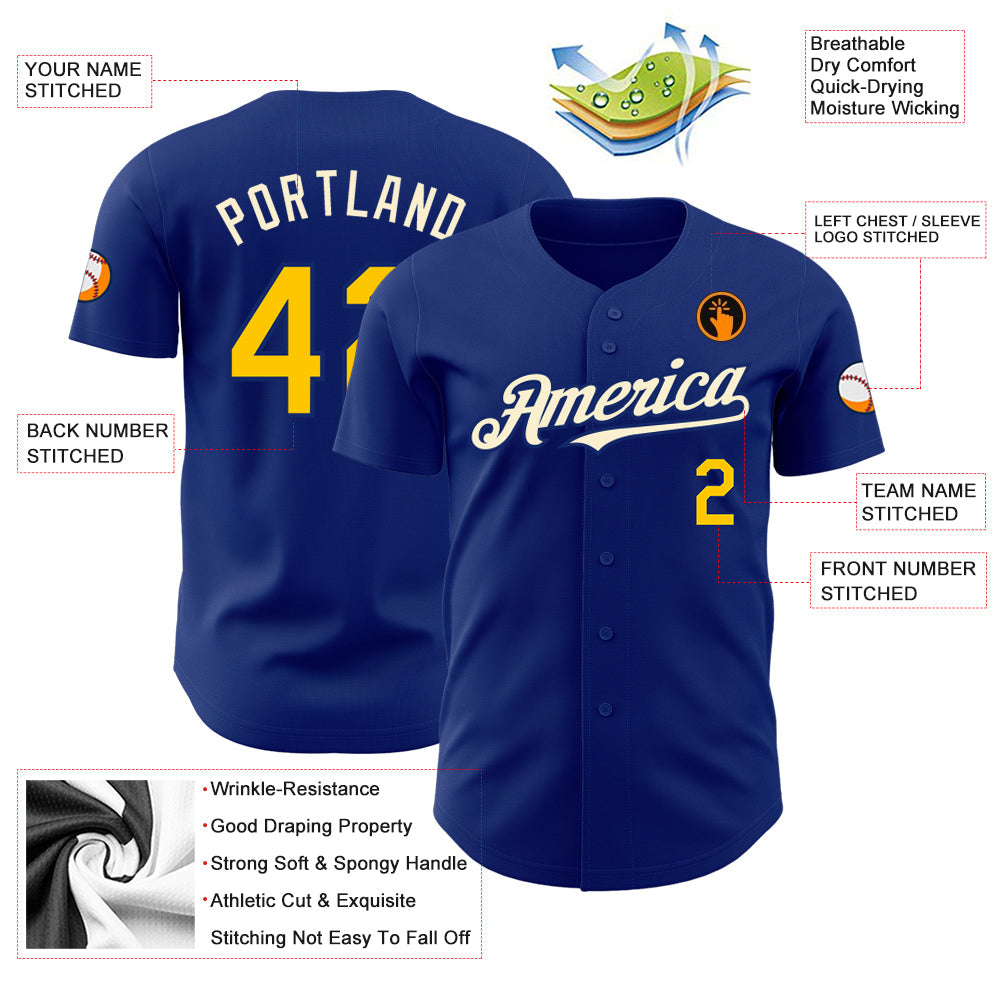 Custom Royal Yellow-Cream Authentic Baseball Jersey - Sky-Custom