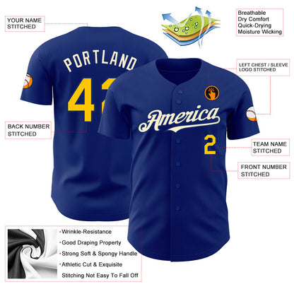 Custom Royal Yellow-Cream Authentic Baseball Jersey - Sky-Custom