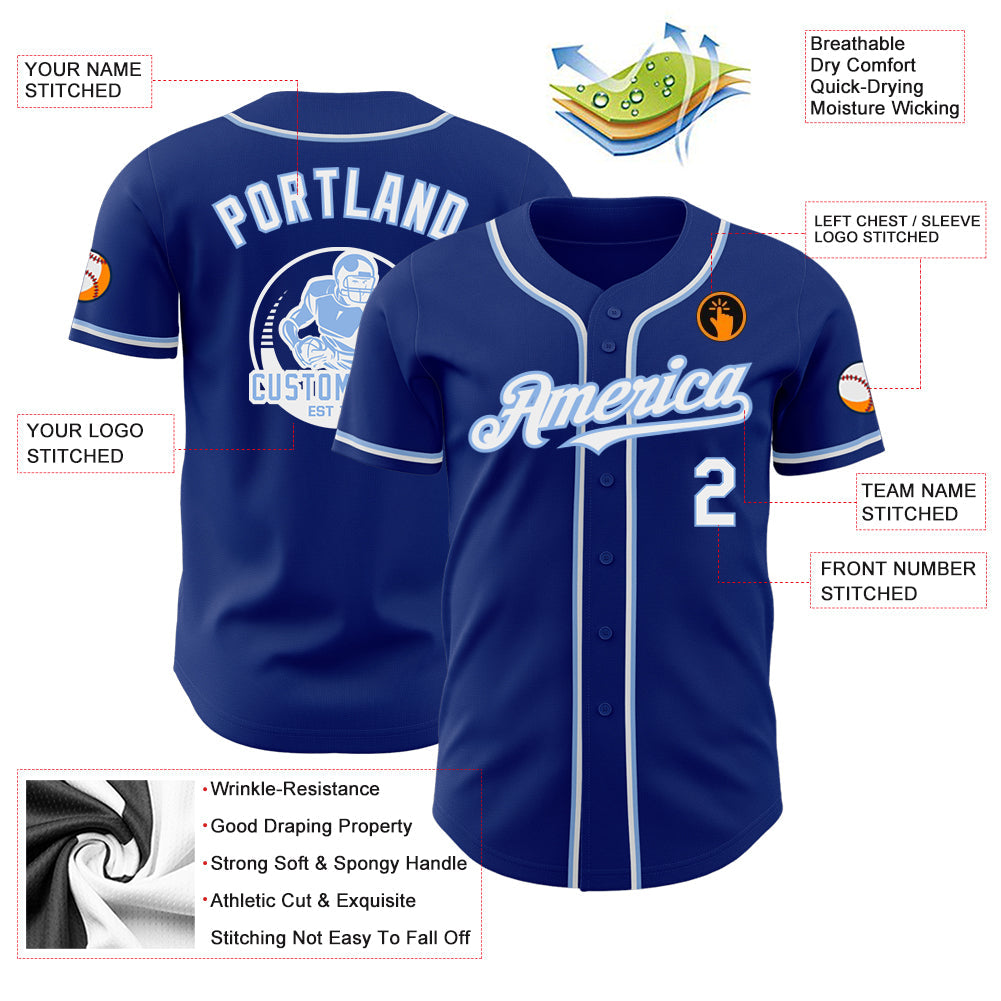 Custom Royal White-Light Blue Authentic Baseball Jersey - Sky-Custom