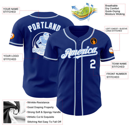Custom Royal White-Light Blue Authentic Baseball Jersey - Sky-Custom