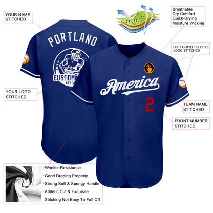 Custom Royal Red-White Authentic Baseball Jersey - Sky-Custom