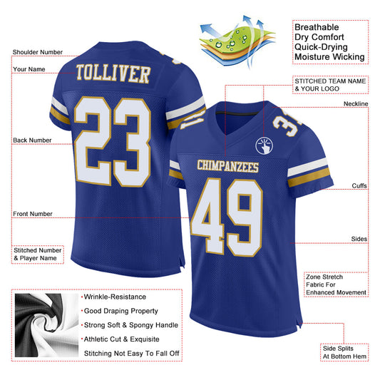 Custom Royal White-Old Gold Mesh Authentic Football Jersey - Sky-Custom