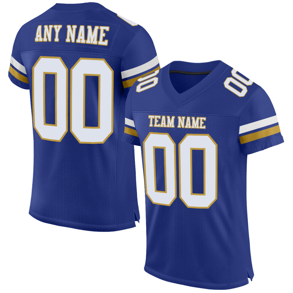 Custom Royal White-Old Gold Mesh Authentic Football Jersey - Sky-Custom