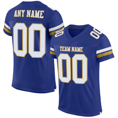 Custom Royal White-Old Gold Mesh Authentic Football Jersey - Sky-Custom