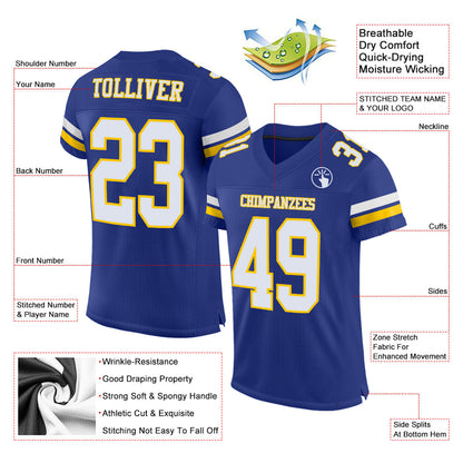 Custom Royal White-Yellow Mesh Authentic Football Jersey - Sky-Custom