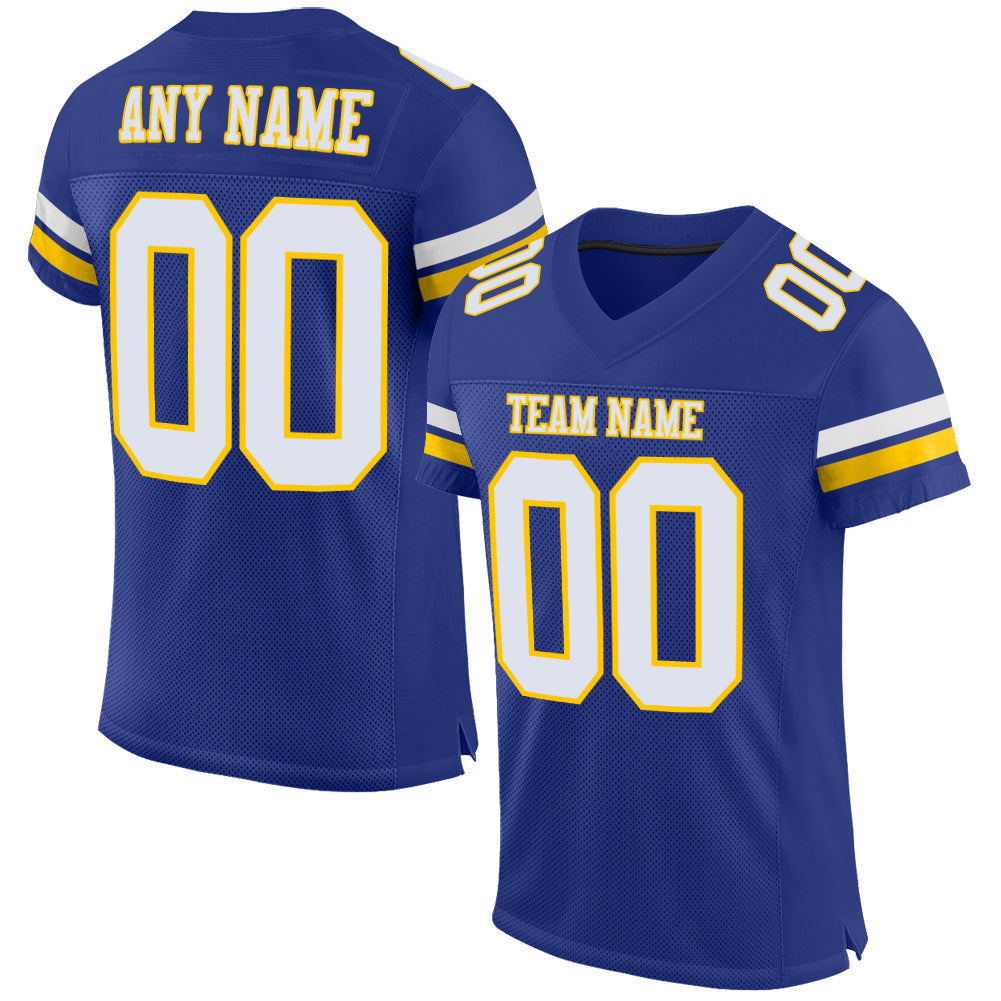 Custom Royal White-Yellow Mesh Authentic Football Jersey - Sky-Custom