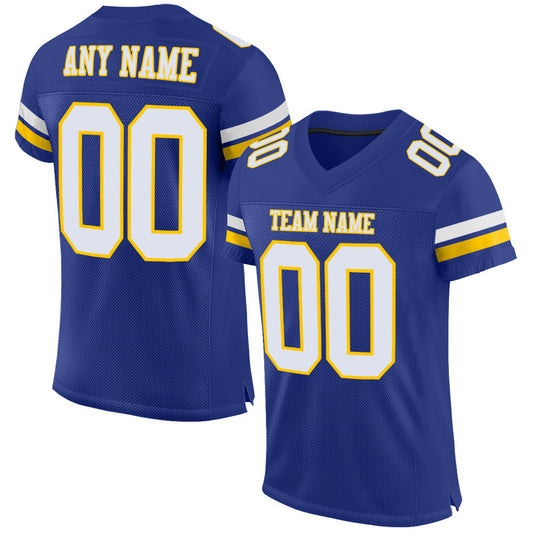 Custom Royal White-Yellow Mesh Authentic Football Jersey - Sky-Custom