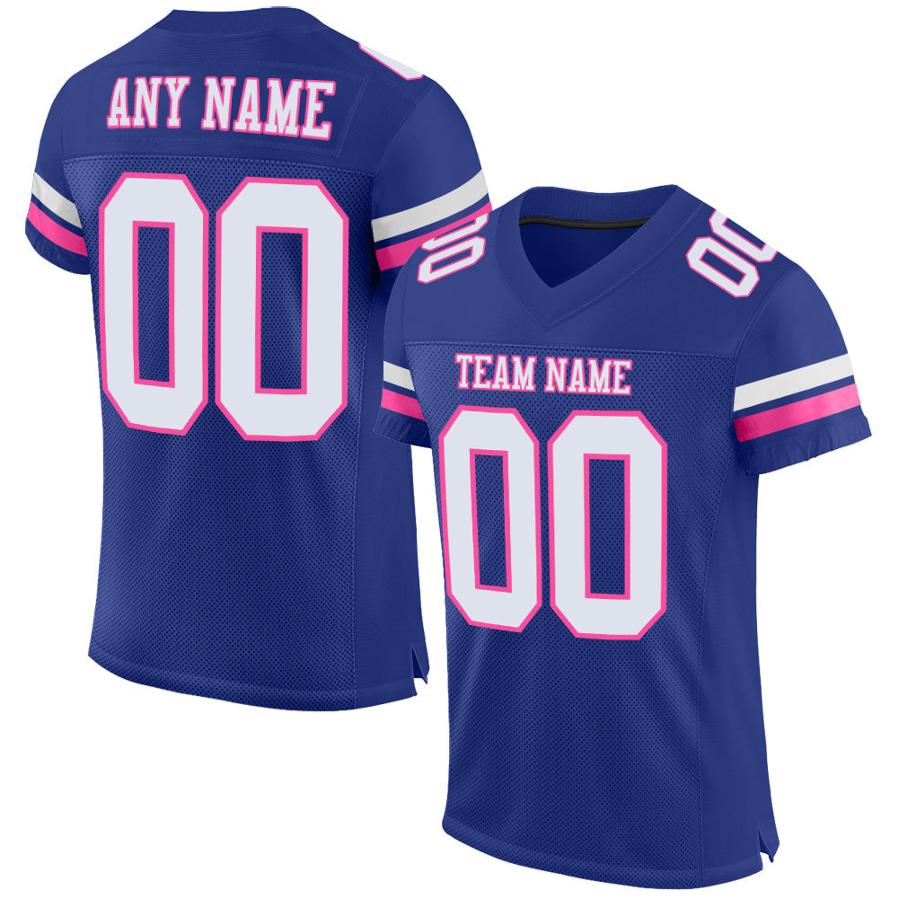 Custom Royal White-Pink Mesh Authentic Football Jersey - Sky-Custom