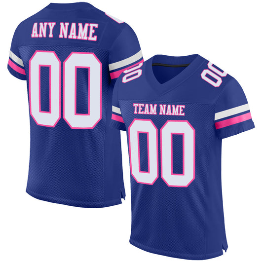 Custom Royal White-Pink Mesh Authentic Football Jersey - Sky-Custom