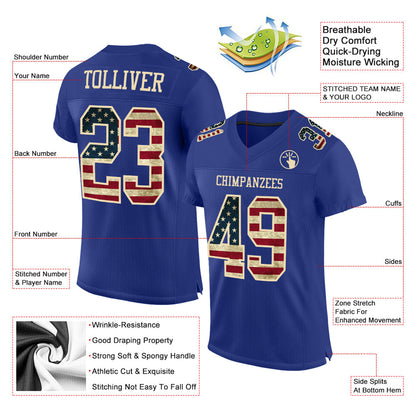 Custom Royal Vintage USA Flag-City Cream Mesh Authentic Football Jersey - Sky-Custom