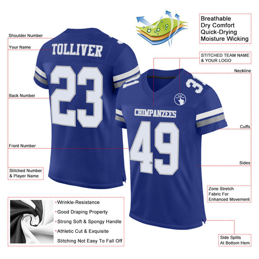 Custom Royal White-Gray Mesh Authentic Football Jersey - Sky-Custom