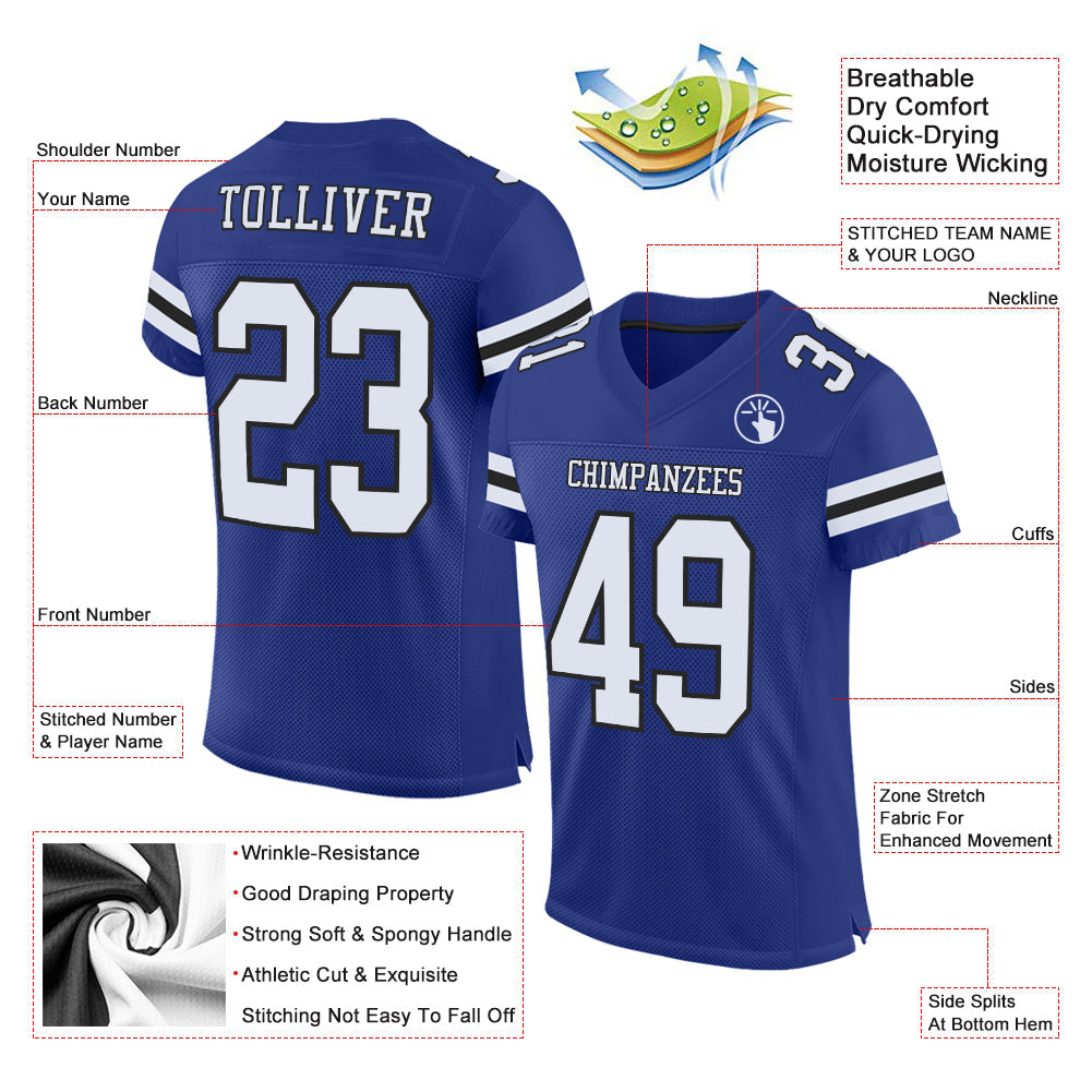 Custom Royal White-Black Mesh Authentic Football Jersey - Sky-Custom