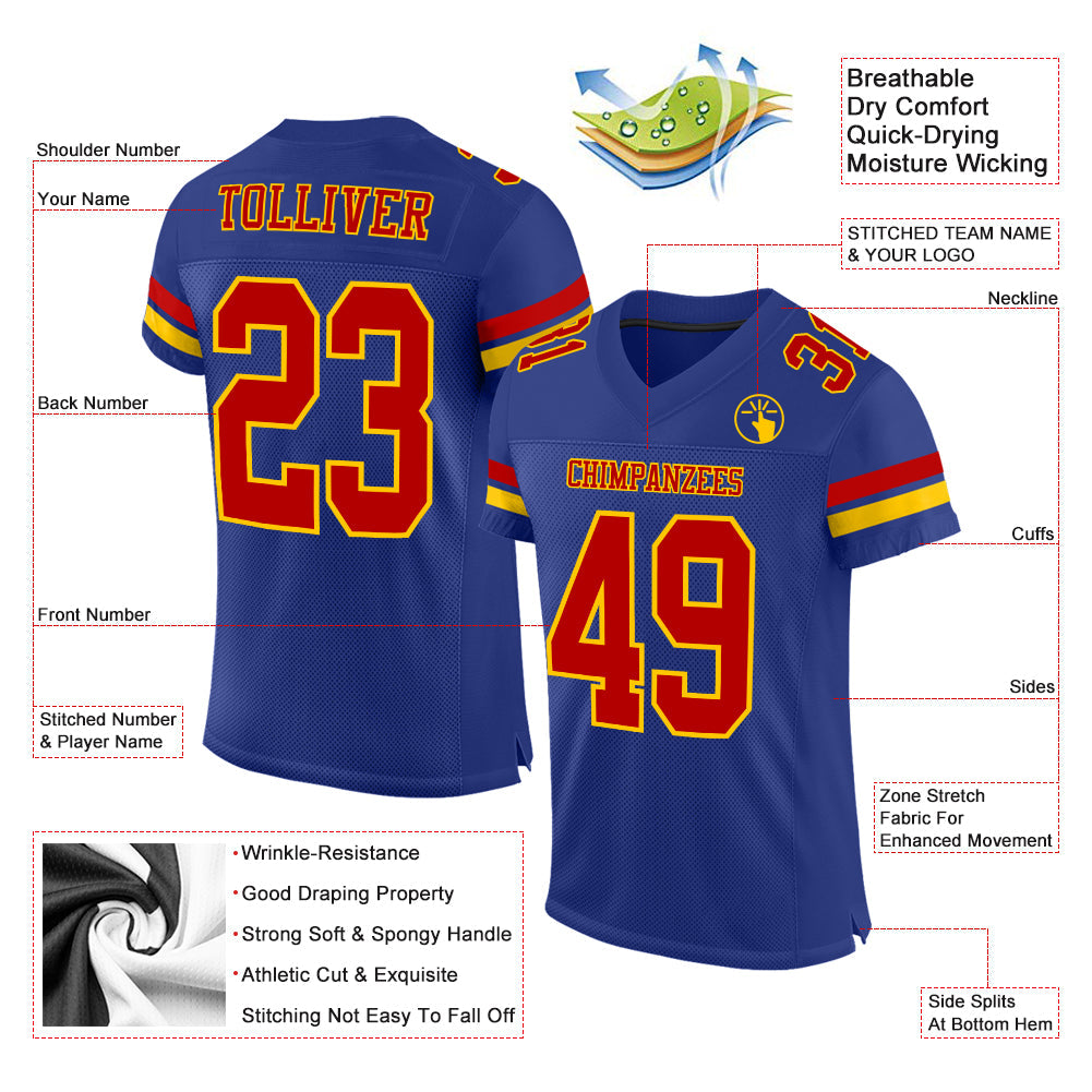 Custom Royal Red-Yellow Mesh Authentic Football Jersey - Sky-Custom