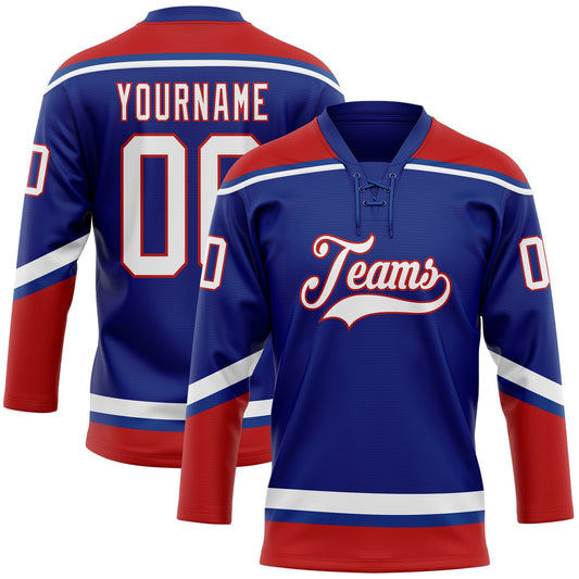 Custom Royal White-Red Hockey Lace Neck Jersey - Sky-Custom