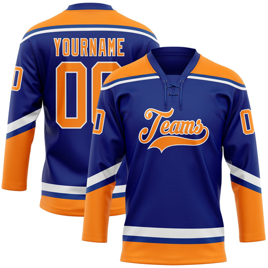 Custom Royal Bay Orange-White Hockey Lace Neck Jersey - Sky-Custom