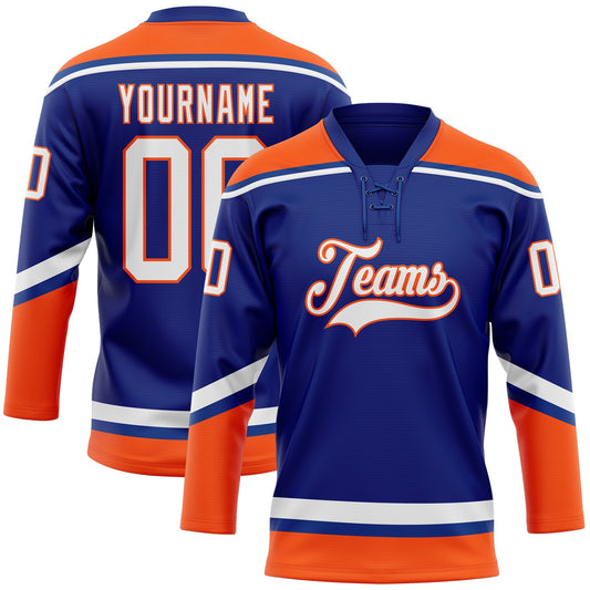 Custom Royal White-Orange Hockey Lace Neck Jersey - Sky-Custom