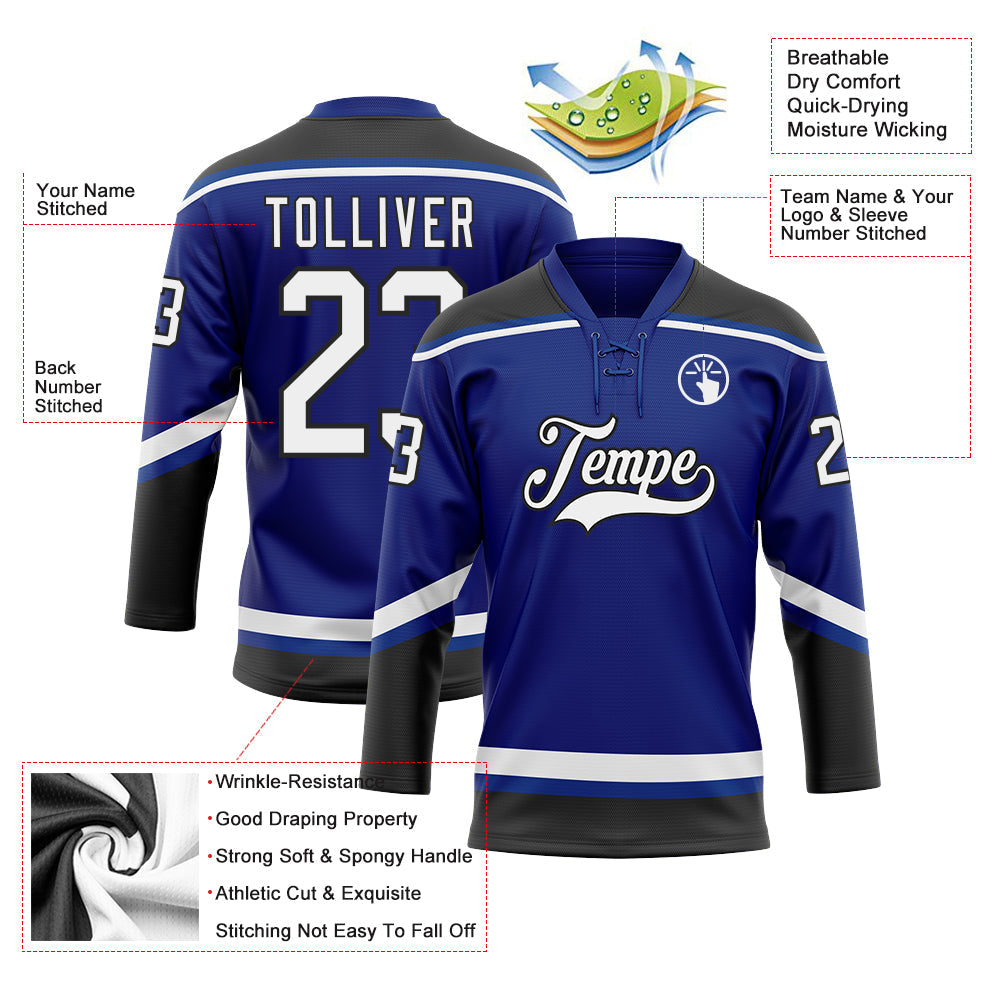 Custom Royal White-Black Hockey Lace Neck Jersey - Sky-Custom