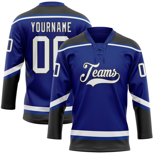 Custom Royal White-Black Hockey Lace Neck Jersey - Sky-Custom