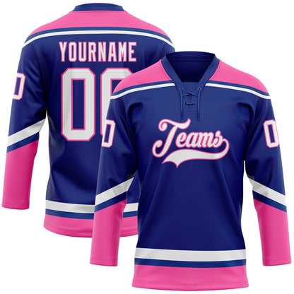 Custom Royal White-Pink Hockey Lace Neck Jersey - Sky-Custom