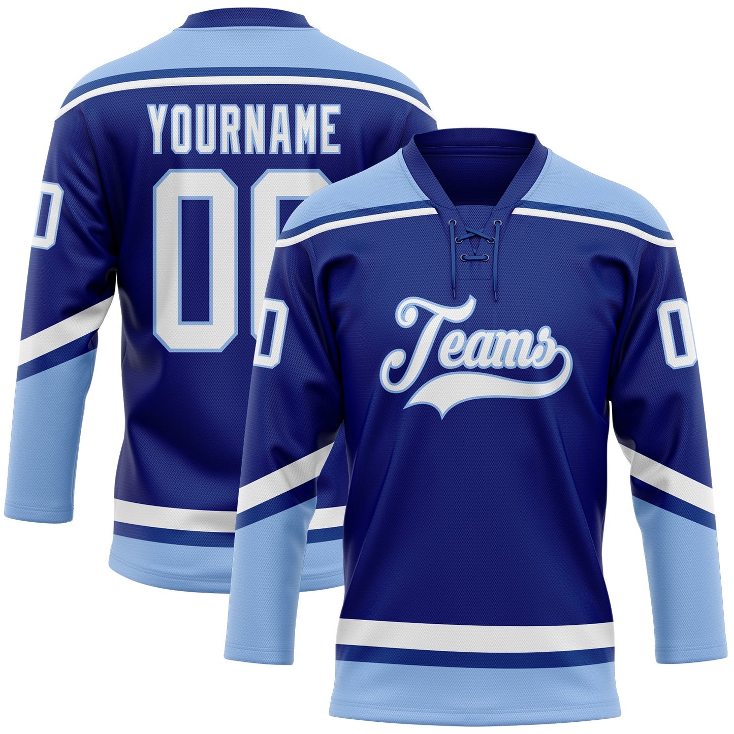 Custom Royal White-Light Blue Hockey Lace Neck Jersey - Sky-Custom