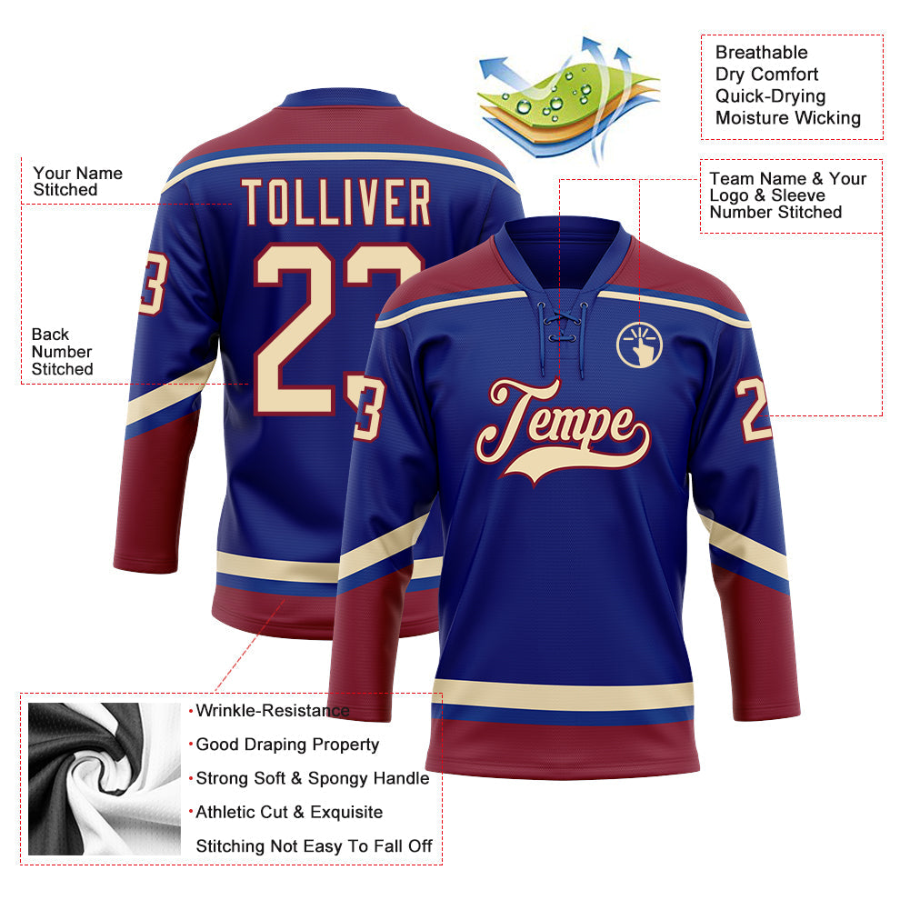 Custom Royal City Cream-Crimson Hockey Lace Neck Jersey - Sky-Custom