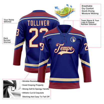 Custom Royal City Cream-Crimson Hockey Lace Neck Jersey - Sky-Custom