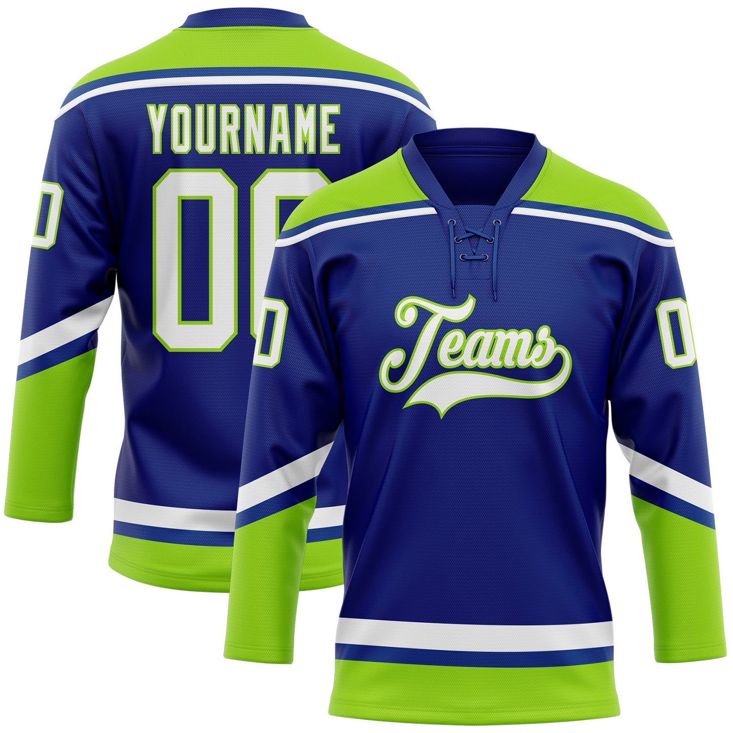 Custom Royal White-Neon Green Hockey Lace Neck Jersey - Sky-Custom