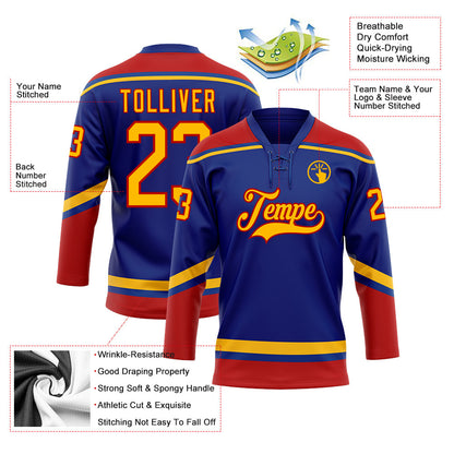Custom Royal Gold-Red Hockey Lace Neck Jersey - Sky-Custom