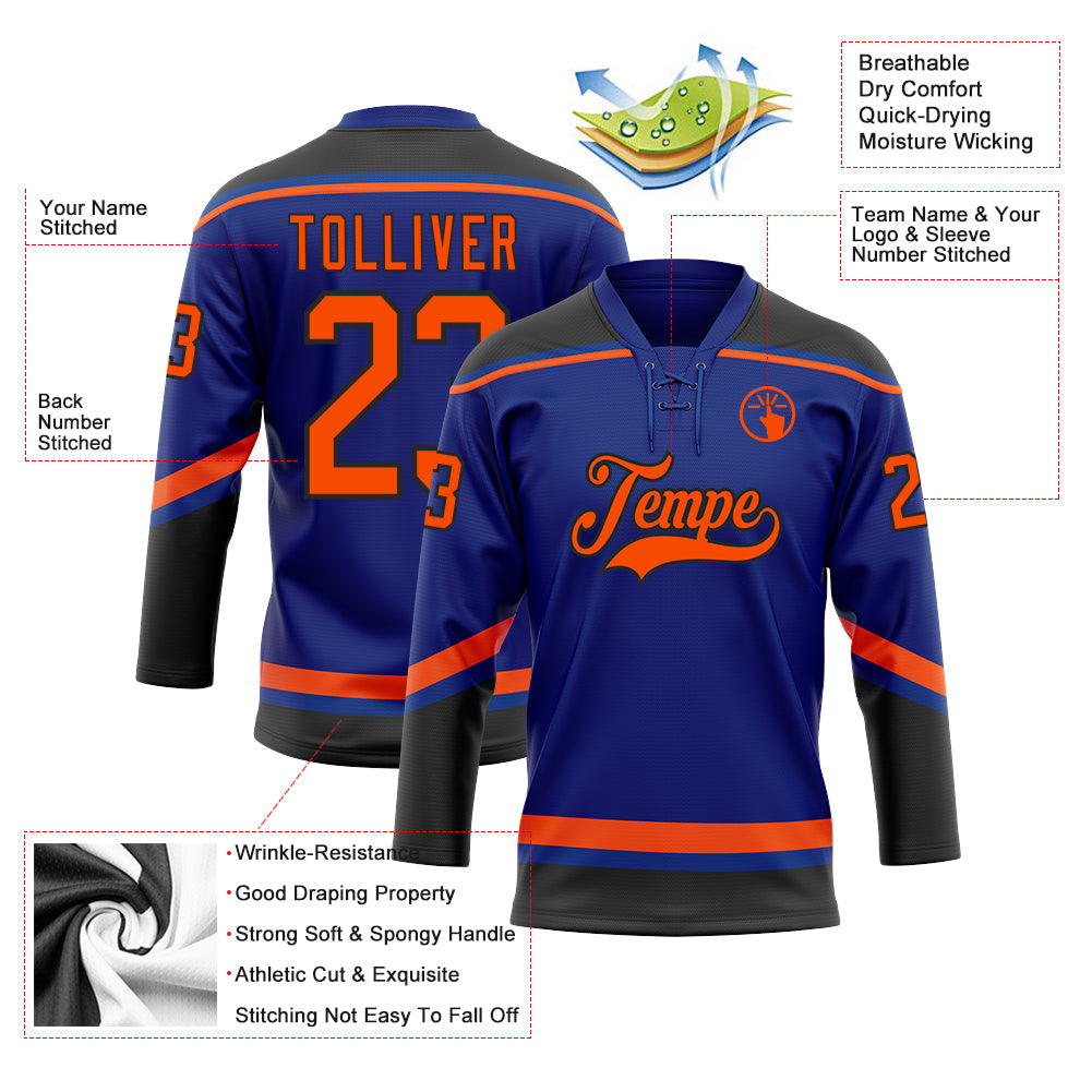 Custom Royal Orange-Black Hockey Lace Neck Jersey - Sky-Custom