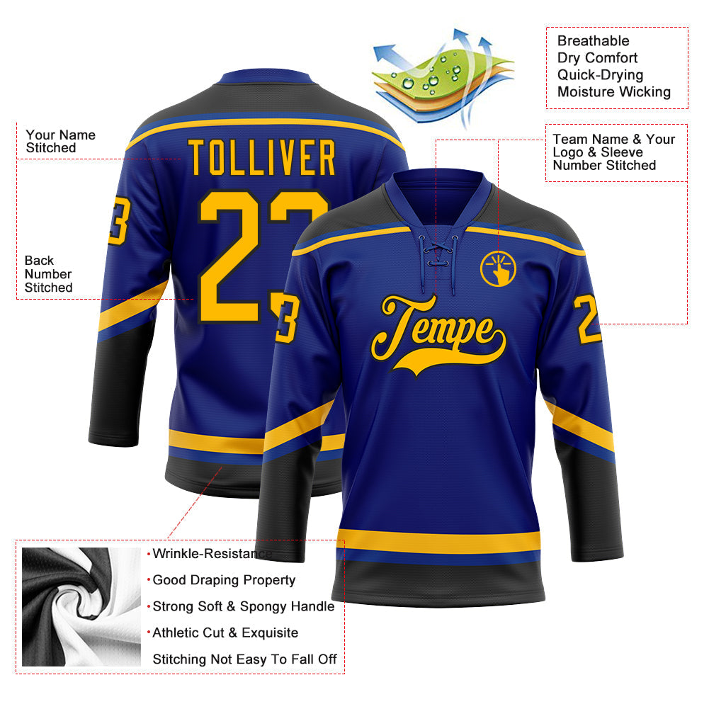 Custom Royal Gold-Black Hockey Lace Neck Jersey - Sky-Custom