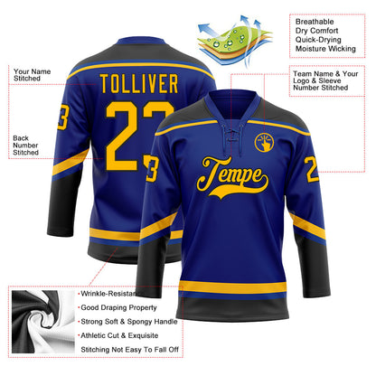 Custom Royal Gold-Black Hockey Lace Neck Jersey - Sky-Custom