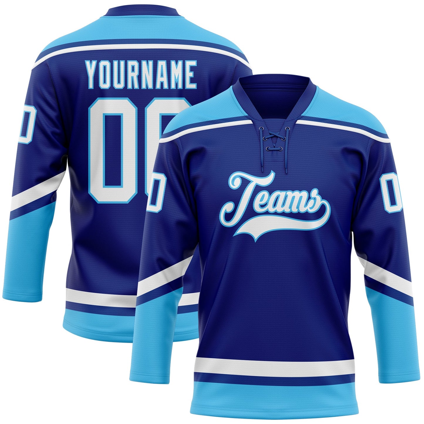 Custom Royal White-Sky Blue Hockey Lace Neck Jersey - Sky-Custom