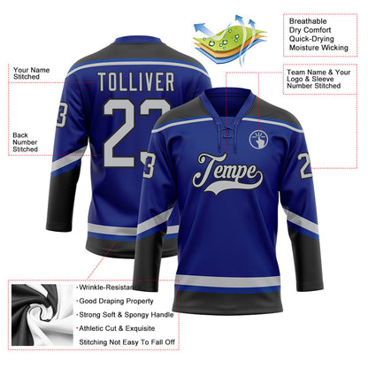Custom Royal Gray-Black Hockey Lace Neck Jersey - Sky-Custom