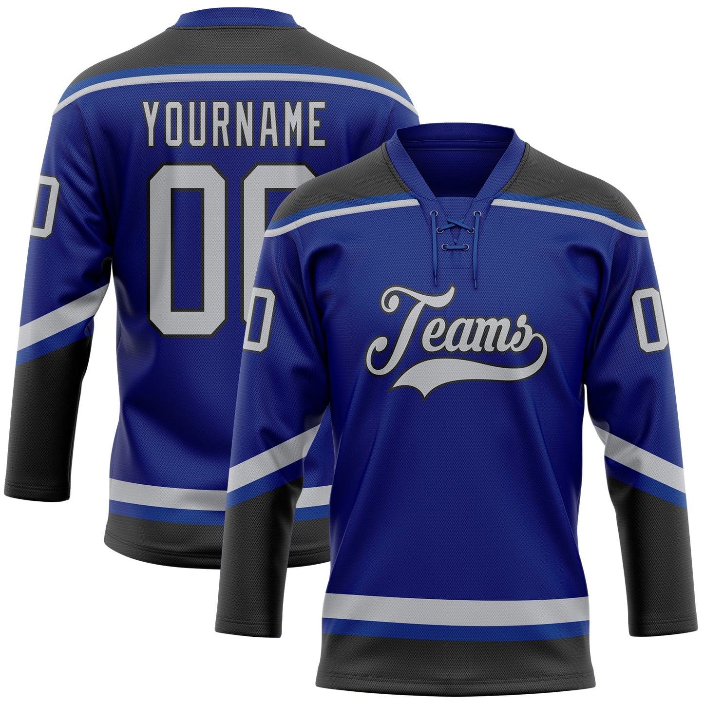 Custom Royal Gray-Black Hockey Lace Neck Jersey - Sky-Custom