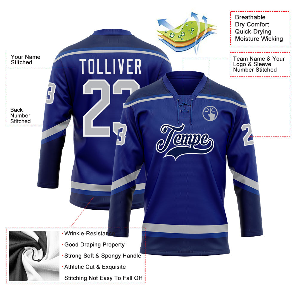 Custom Royal Gray-Navy Hockey Lace Neck Jersey - Sky-Custom
