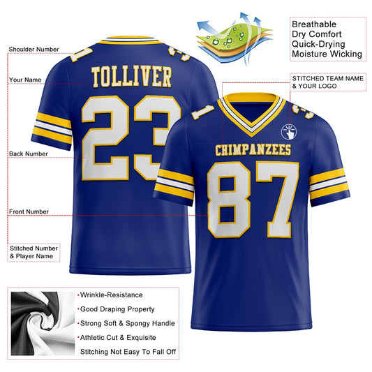 Custom Royal White-Yellow Mesh Authentic Football Jersey - Sky-Custom
