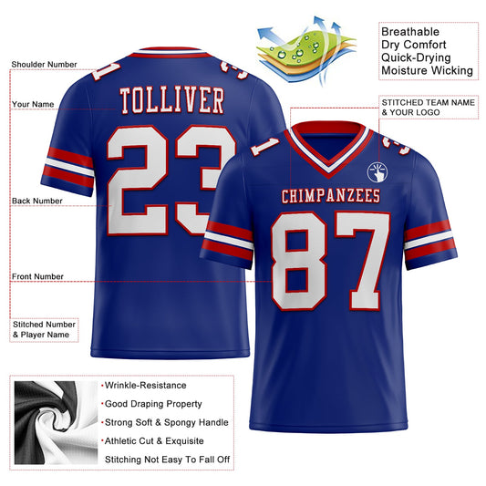 Custom Royal White-Red Mesh Authentic Football Jersey - Sky-Custom