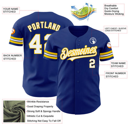 Custom Royal White-Yellow Authentic Baseball Jersey - Sky-Custom