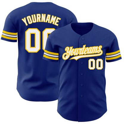 Custom Royal White-Yellow Authentic Baseball Jersey - Sky-Custom