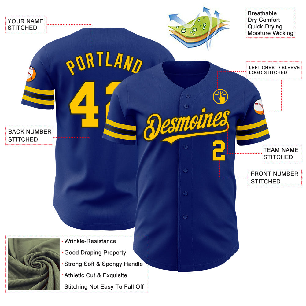 Custom Royal Yellow-Black Authentic Baseball Jersey - Sky-Custom