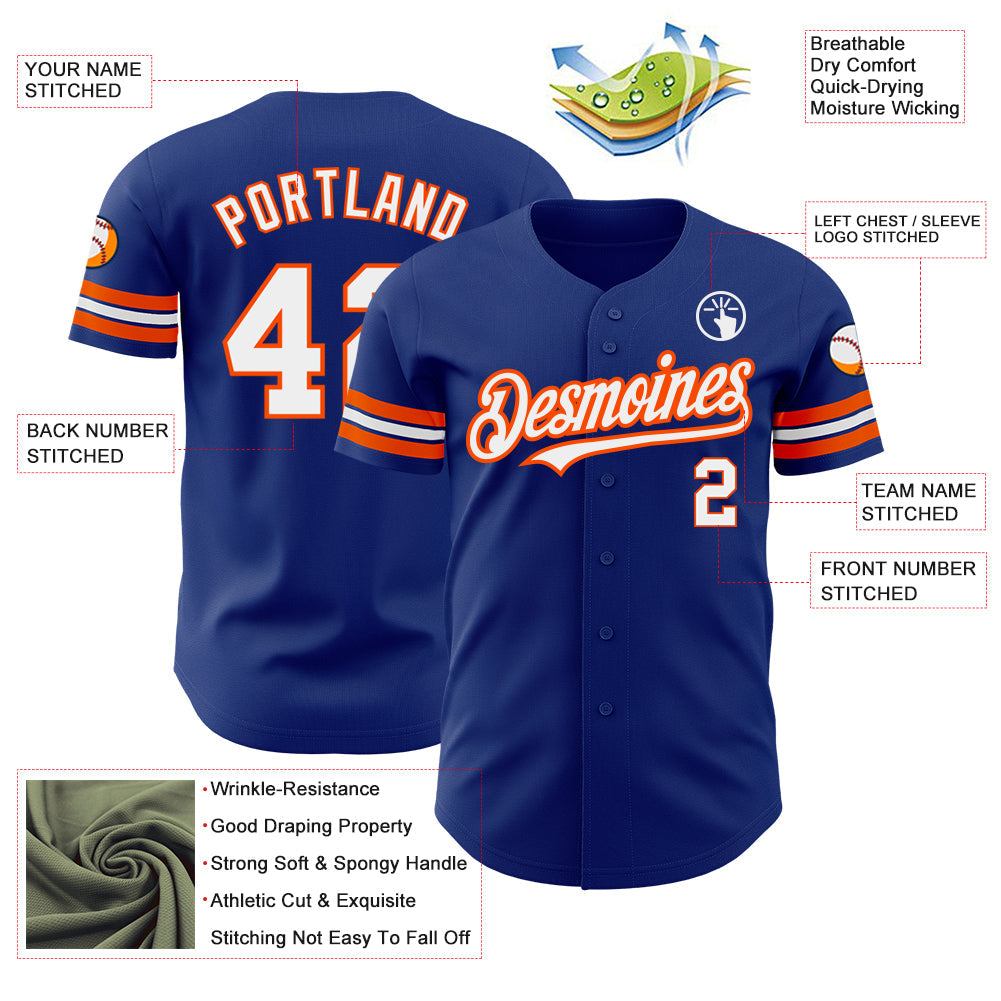 Custom Royal White-Orange Authentic Baseball Jersey - Sky-Custom