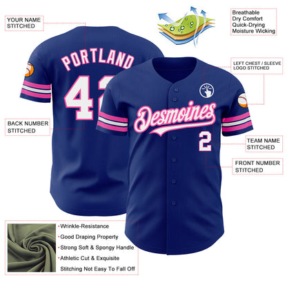 Custom Royal White-Pink Authentic Baseball Jersey - Sky-Custom