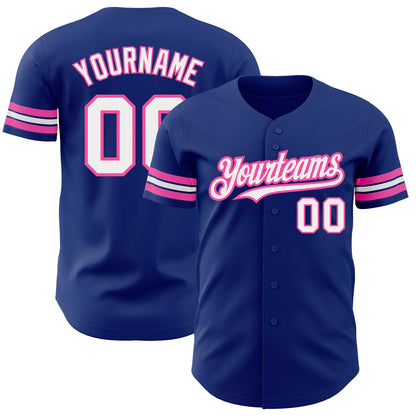 Custom Royal White-Pink Authentic Baseball Jersey - Sky-Custom