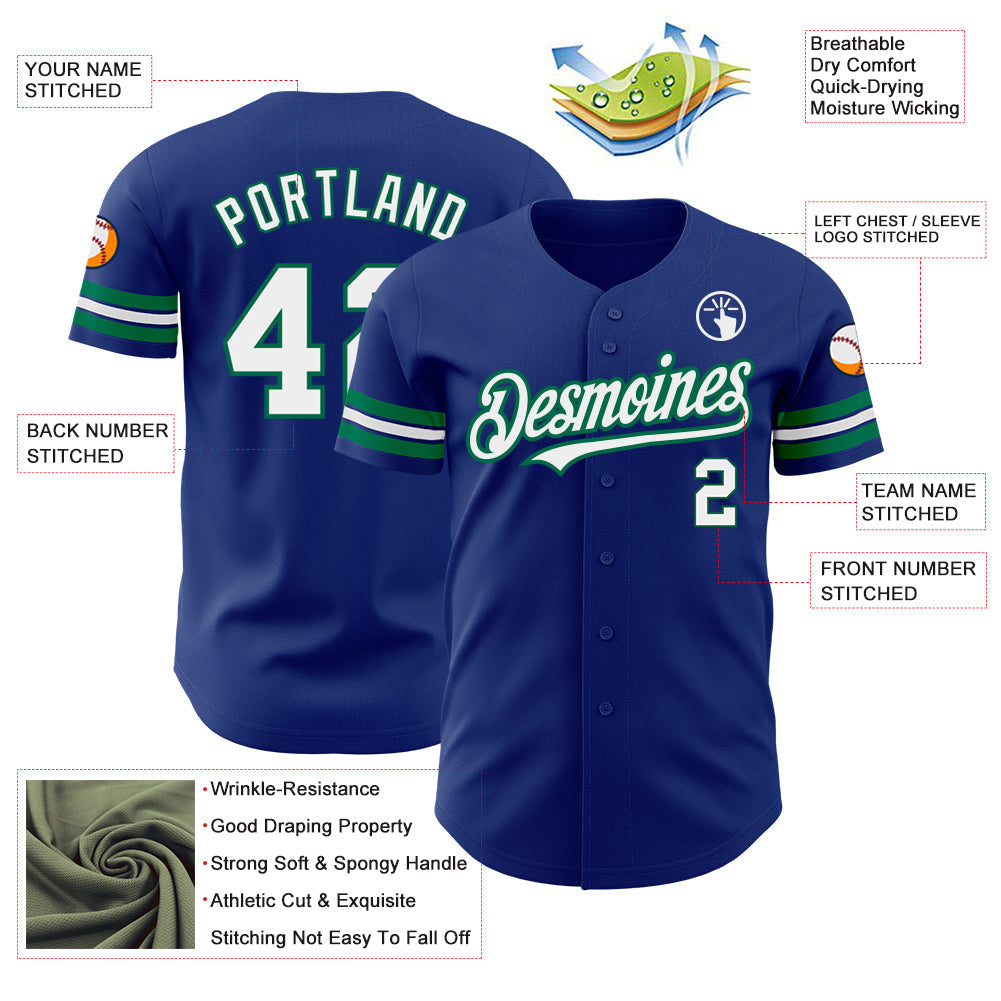 Custom Royal White-Kelly Green Authentic Baseball Jersey - Sky-Custom