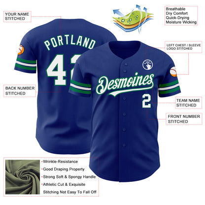 Custom Royal White-Kelly Green Authentic Baseball Jersey - Sky-Custom