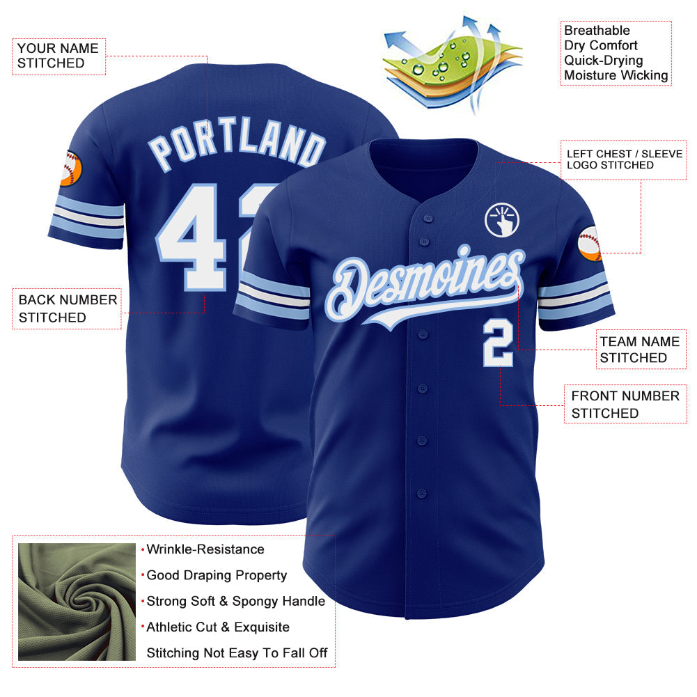 Custom Royal White-Light Blue Authentic Baseball Jersey - Sky-Custom