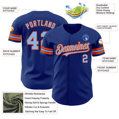 Custom Royal Light Blue-Orange Authentic Baseball Jersey - Sky-Custom