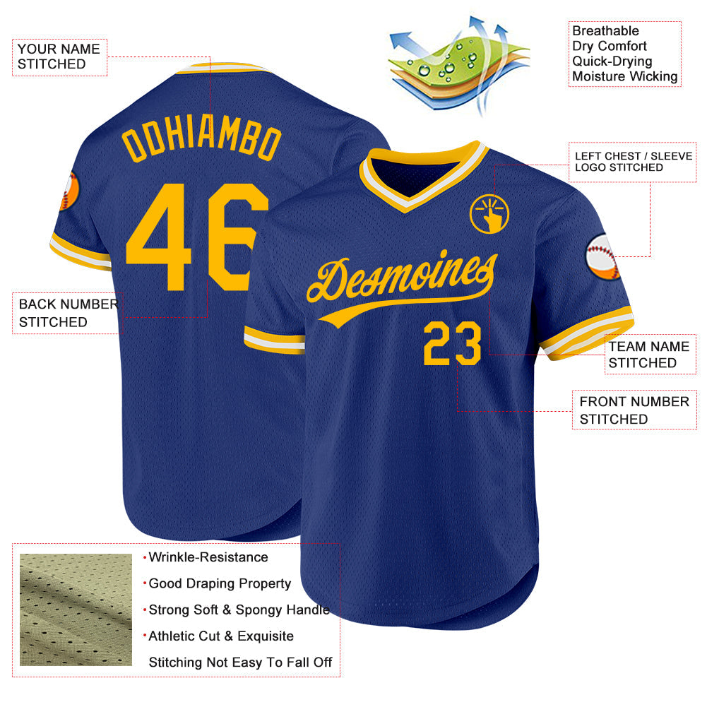 Custom Royal Gold-White Authentic Throwback Baseball Jersey - Sky-Custom