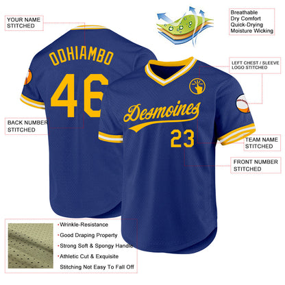 Custom Royal Gold-White Authentic Throwback Baseball Jersey - Sky-Custom