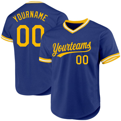 Custom Royal Gold-White Authentic Throwback Baseball Jersey - Sky-Custom